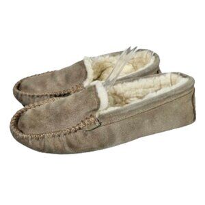 Oomphies Brown Tan Suede House Slippers Child Size M-L Sherpa Lined